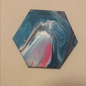 NEBULA IN MOTION ORIGINAL ACRYLIC POUR ON CANVAS MULTI COLOR HEXAGON NEW